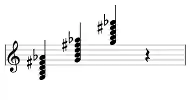 Sheet music of G M7b9 in three octaves